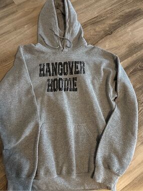 Gildan Gray Hoodie with Black 'Hangover Hoodie' Print